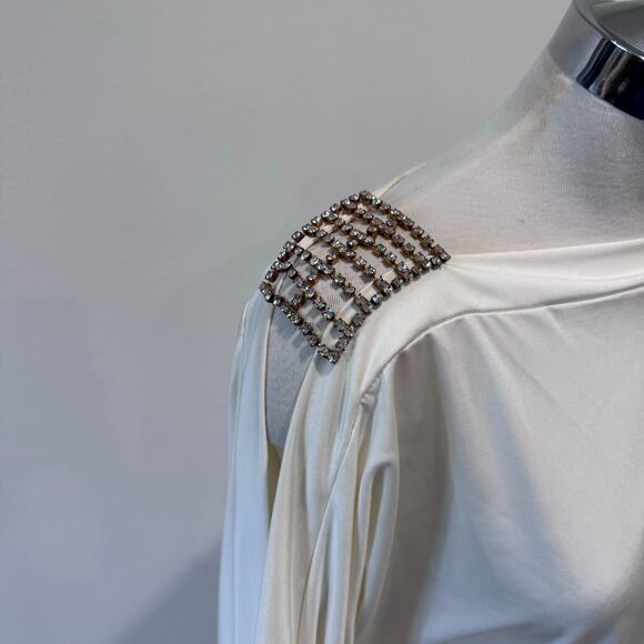 Jadore Y2K Vintage Dolman Open Sleeve Mini Dress Rhinestone Cream Small READ - Picture 9 of 11